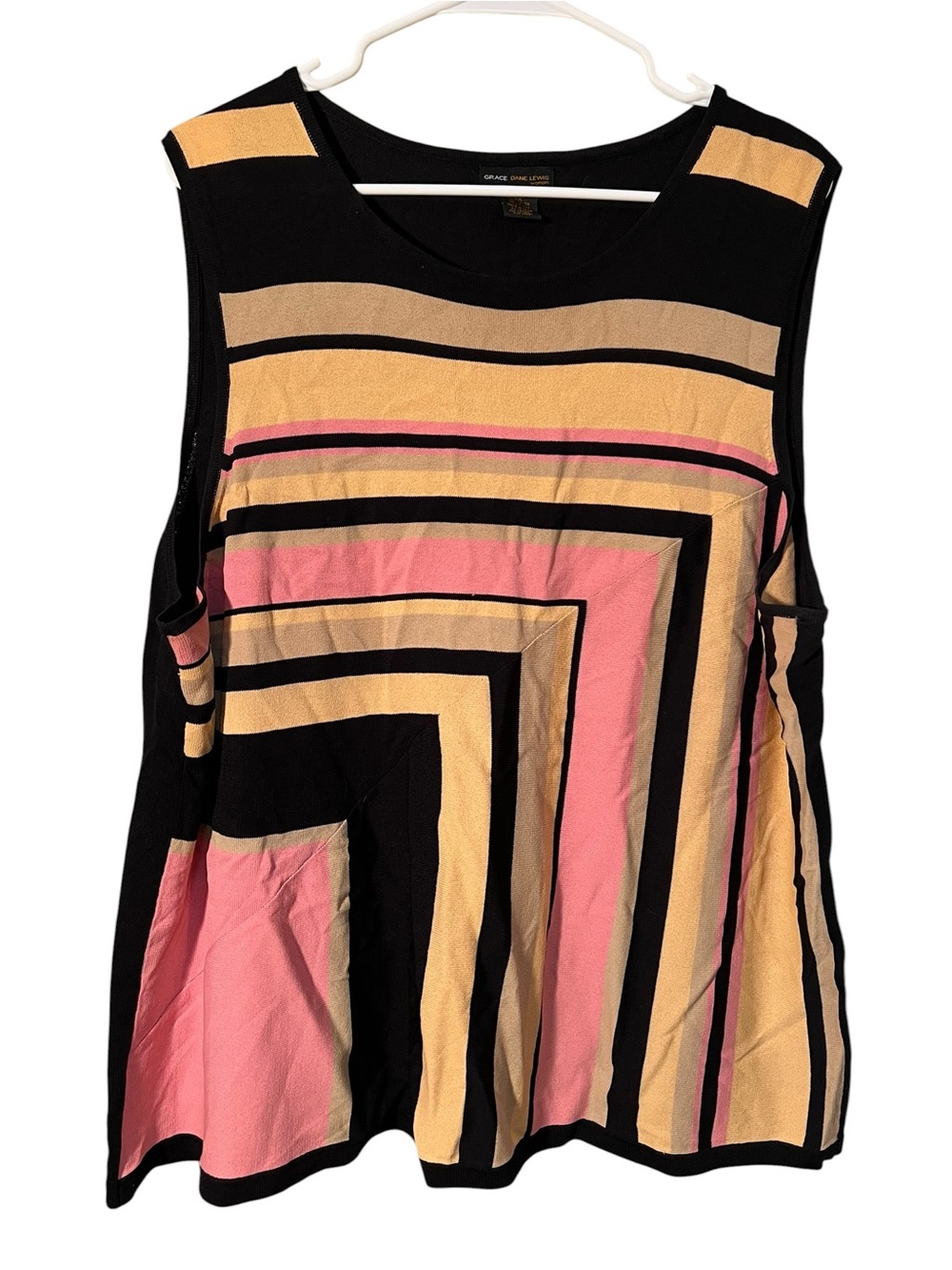 Grace Dane Lewis Women's Plus Size 3X Sleeveless Sweater Black Beige Pink Square